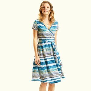 Pact Sz M Organic Cotton Tulip Wrap Midi Dress Stretch Polka Dots